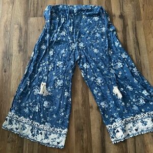 Simplee Blue Floral Lounge wide leg pants